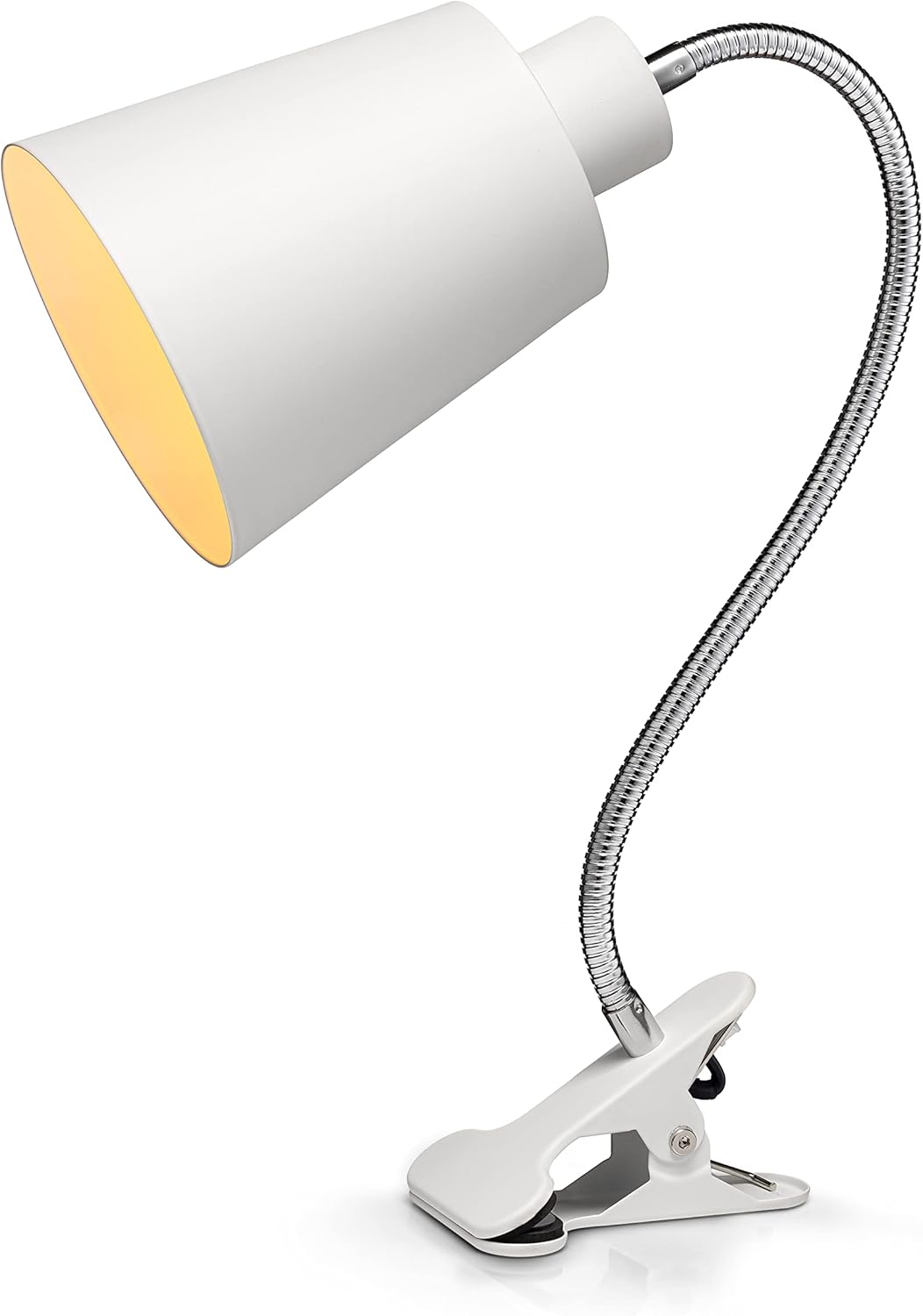 Clip On Desk Lamp w/Flexible Gooseneck - Portable E26 Dorm, Home & Office Lighting for Reading & Crafts - Clamp Light for Desk, Laptop Table & Headboard, White