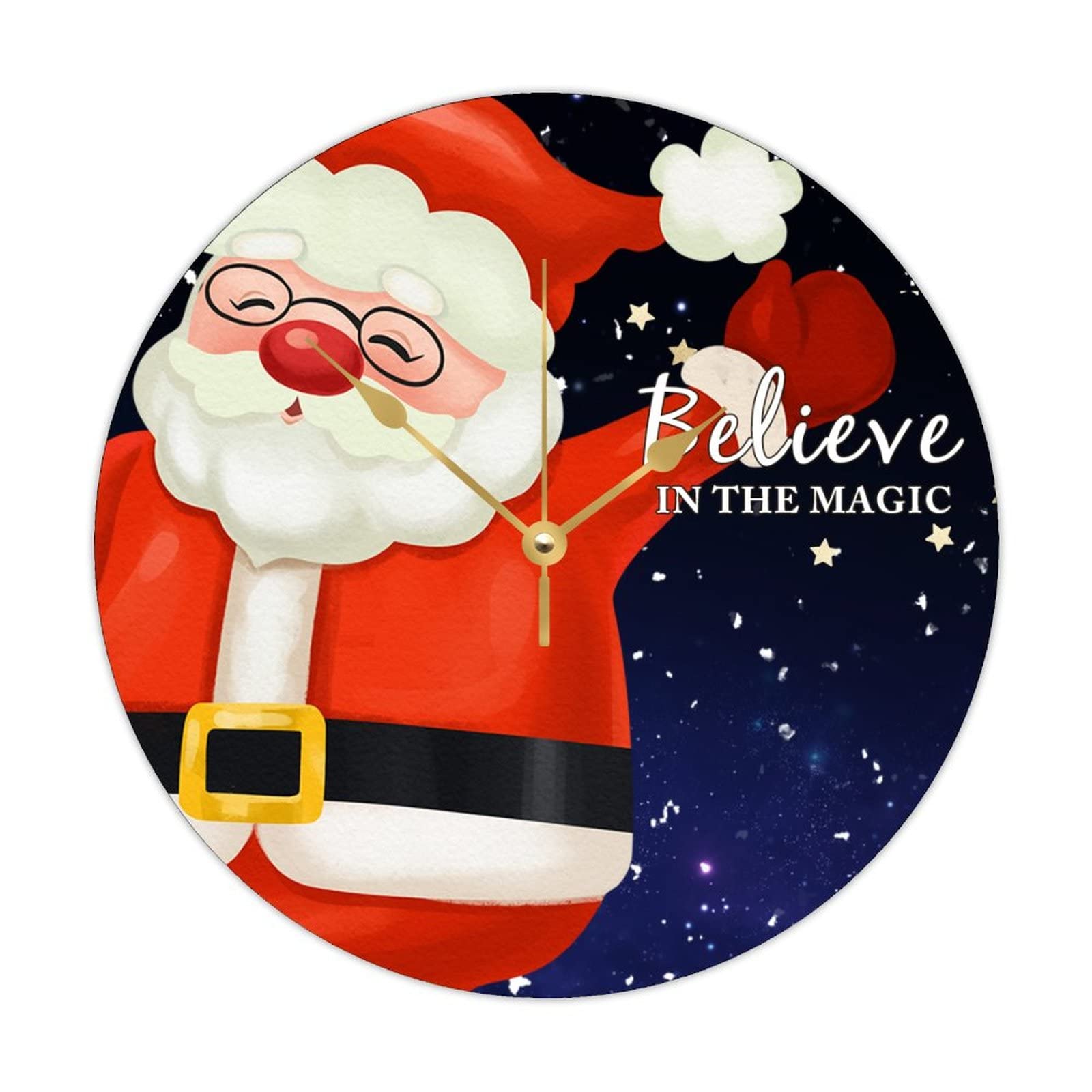 Horloge murale ronde en bois Santa Claus, idée cadeau de Noël mignon