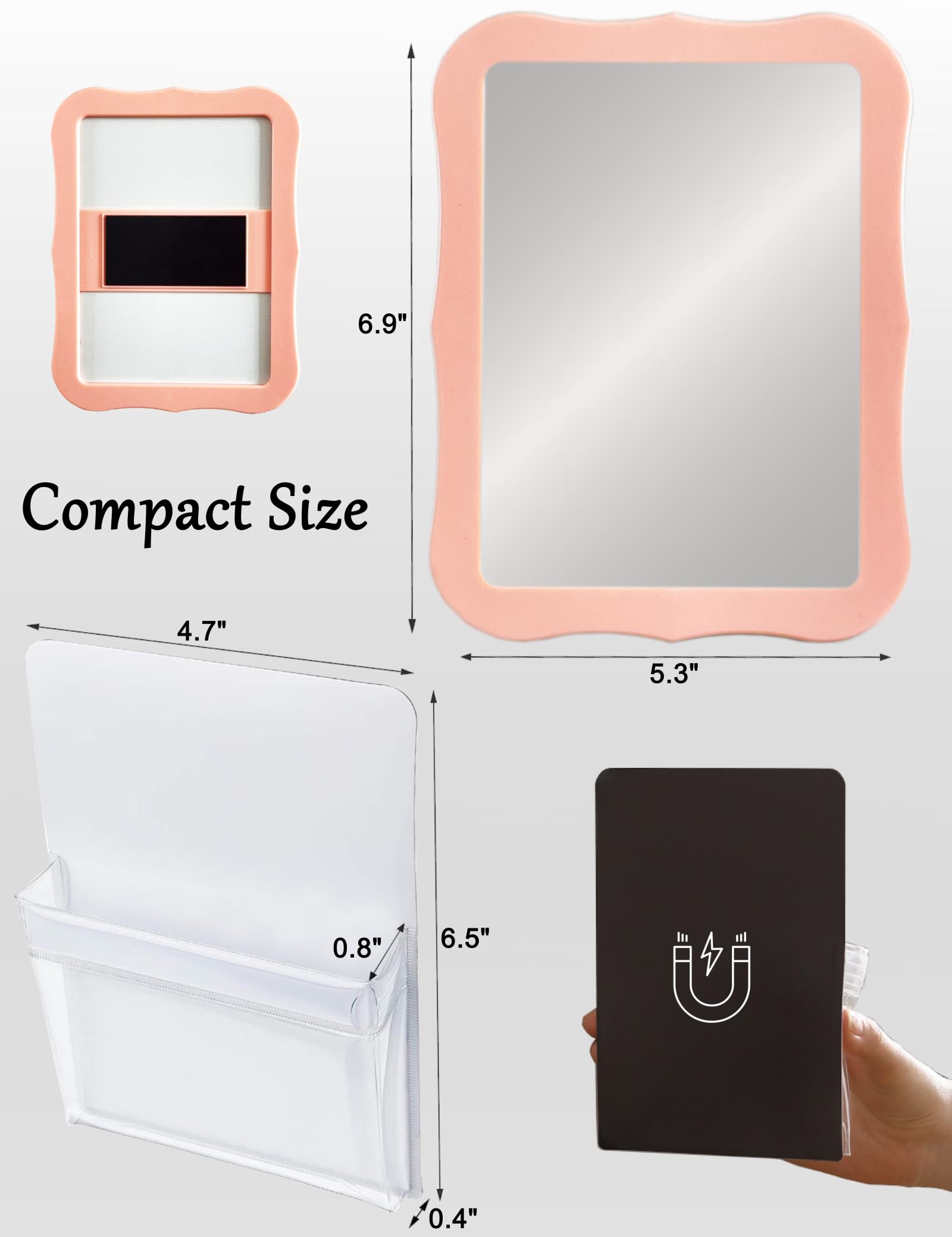 Svartur Shelf With Mirror, Magnetic Pen Cups, Organizer For Work, Mesh Metal Accessories Kit For School Locker, Decor Office Supplies, Pink