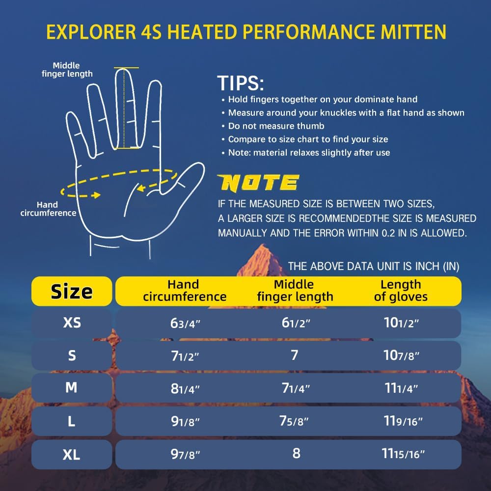 Explorer 4S Unisex Heated Skiing Mitten Waterproof Touch Screen Winter Cold Weather Heated Gloves for Snowboarding