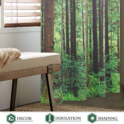 Kgorge Forest Tree Landscape Curtains - Room Darkening Window Curtains With Jungle Wild Nature Flourishing Botanical Print Pattern For Kitchen / Backdrop / Living Room, One Pair, W 52 X L 63 Inches #TOP3