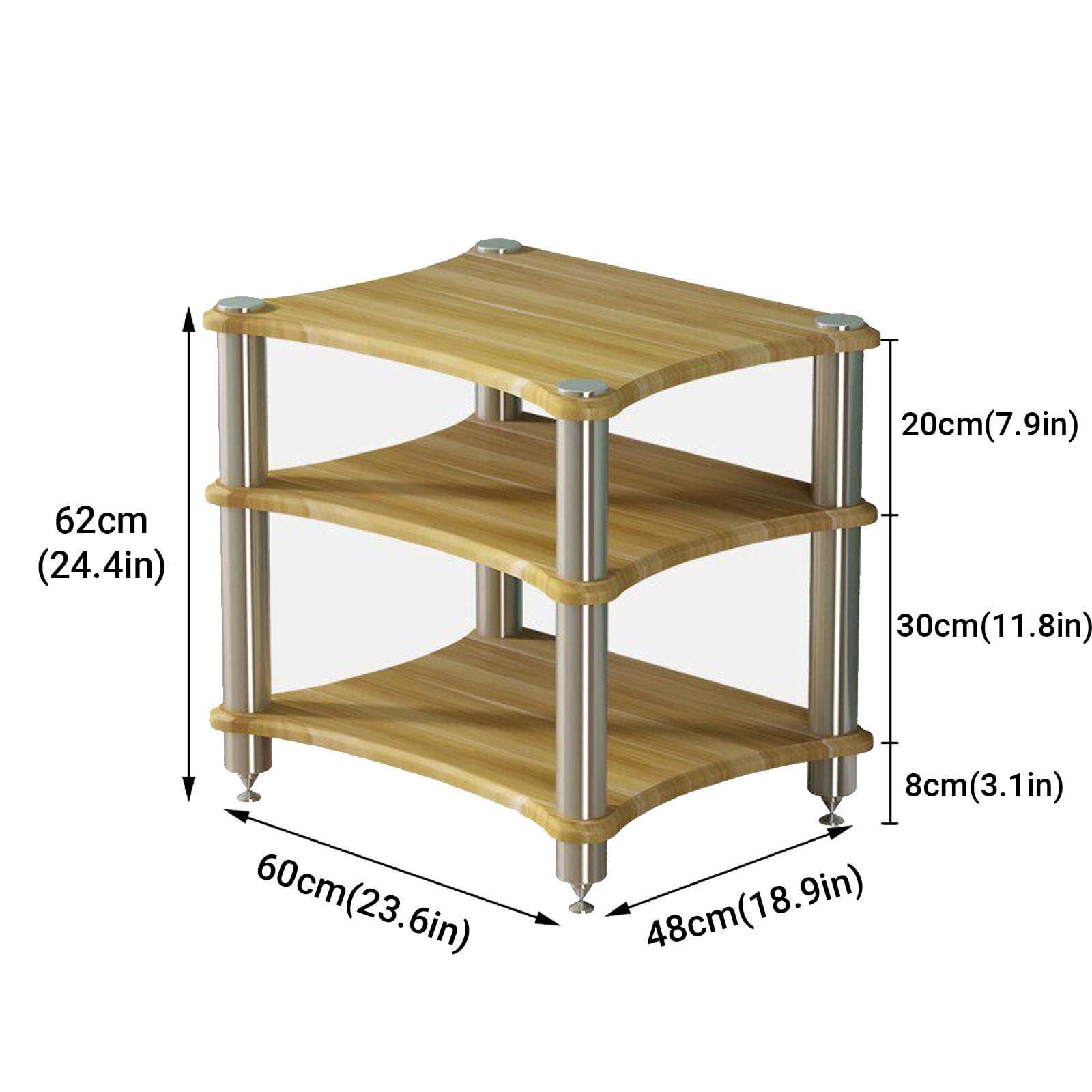 Mobile HiFi Rack Audio Stand Multi-Tier, Scaffale AV Media Cabinet Legno | Mobiletto Audio Portastereo con Punte Isolanti in Metallo per Amplificatore & Giradischi(Teak,3-Tier)
