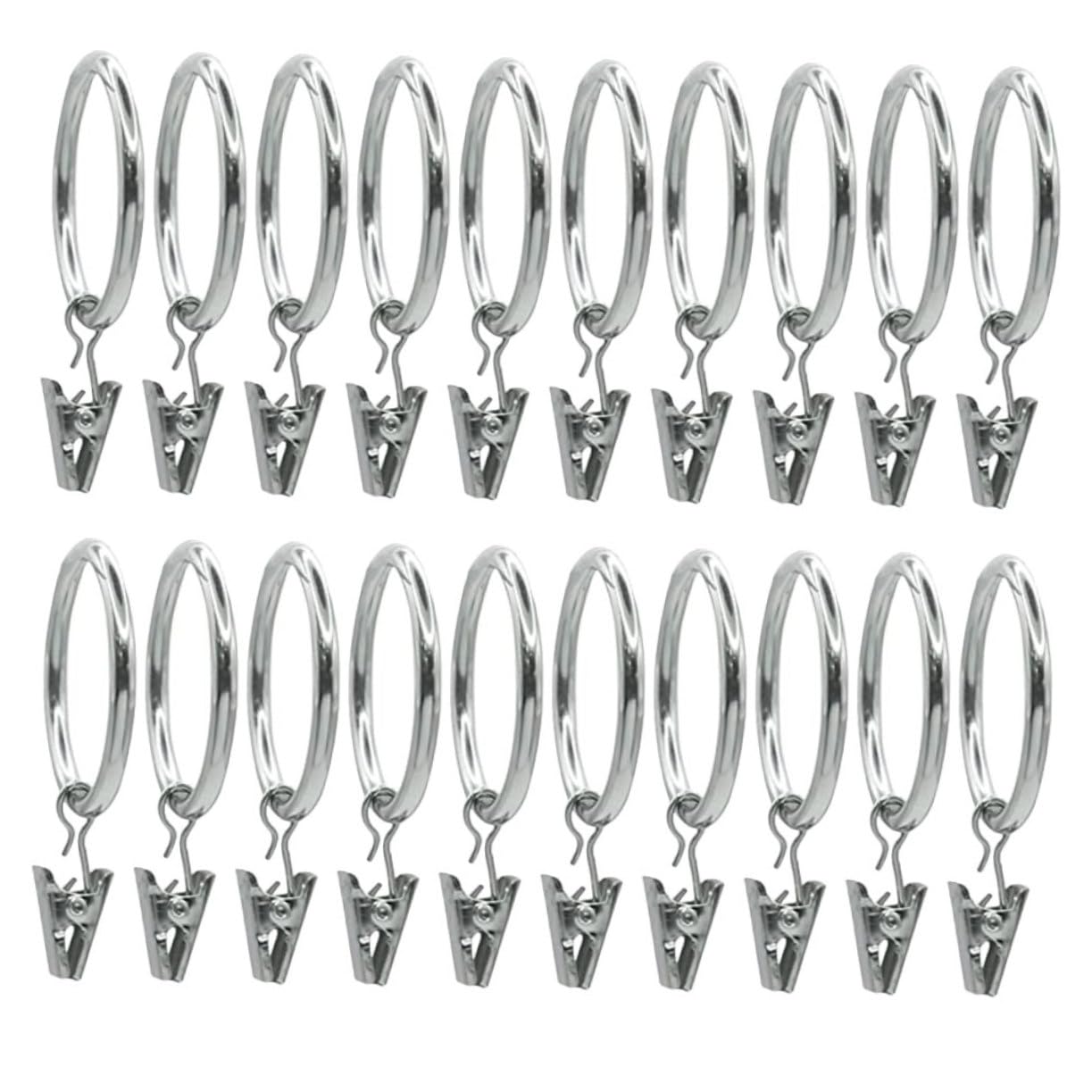 OSALADI 20 Pcs Curtain Ring Curtain Clip Rings Duty Open and Closed Curtain Clips Eyelet Small Hooks Heavy Hanger Clips Drapery Curtains Rings with Clips Bracket Has Silver Stainless Steel