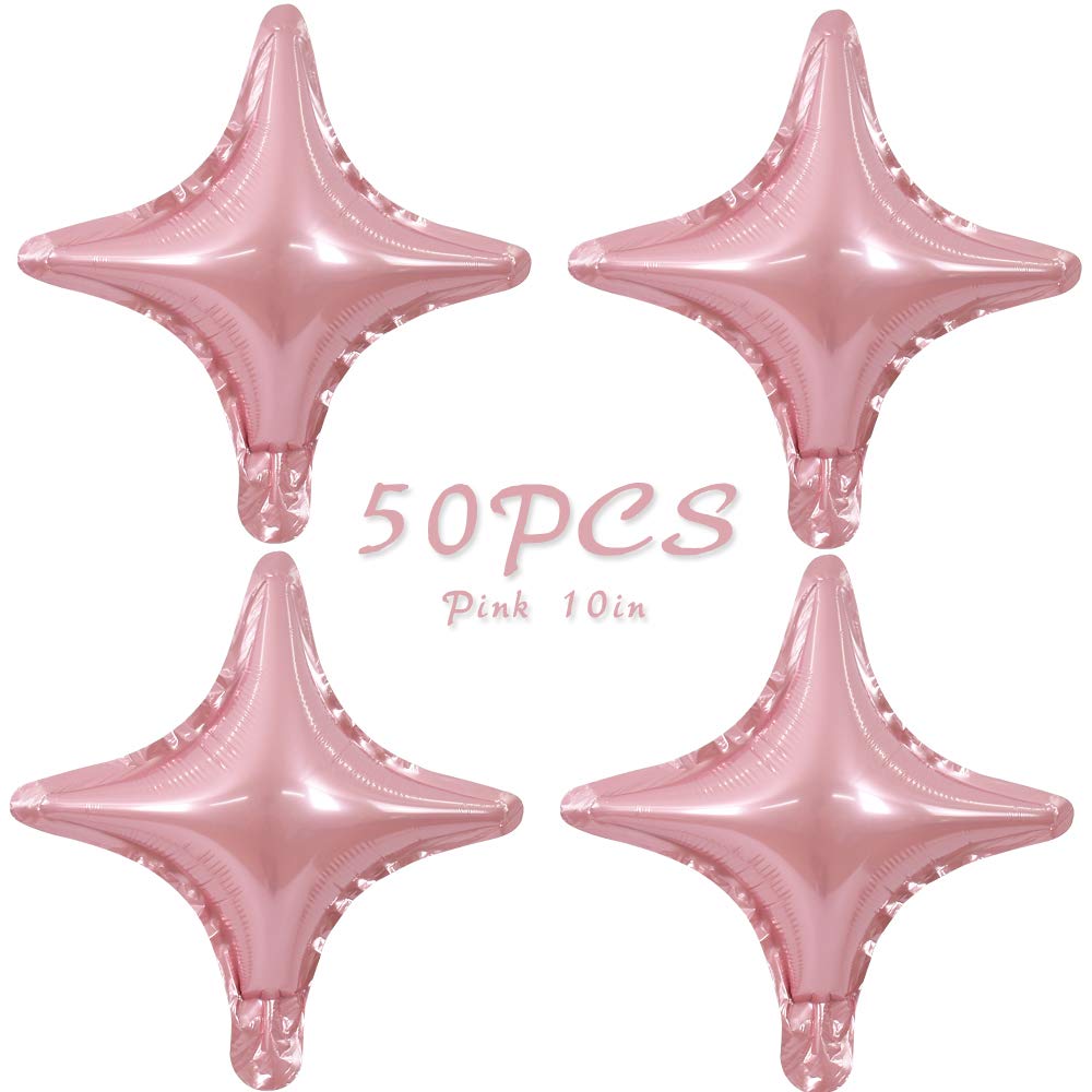 10'' Star Shape Foil Mylar Balloon Quadrangle Balloon -50 pcs Four Angle Star Balloons for Baby Shower, Gender Reveal, Wedding, Birthday or Engagement Party Decoration (Pink)