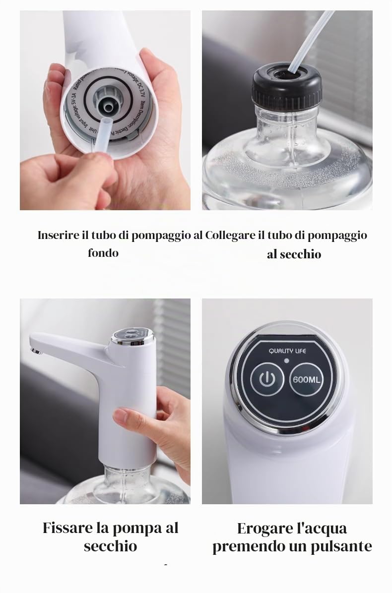 Topyond Pompa Elettrica per Acqua, Distributore d'Acqua Senza Fili Intelligente, Pompa per Acqua Potabile Automatica, Mini Distributore per Camera da Letto, per Bambini e Uso al Letto