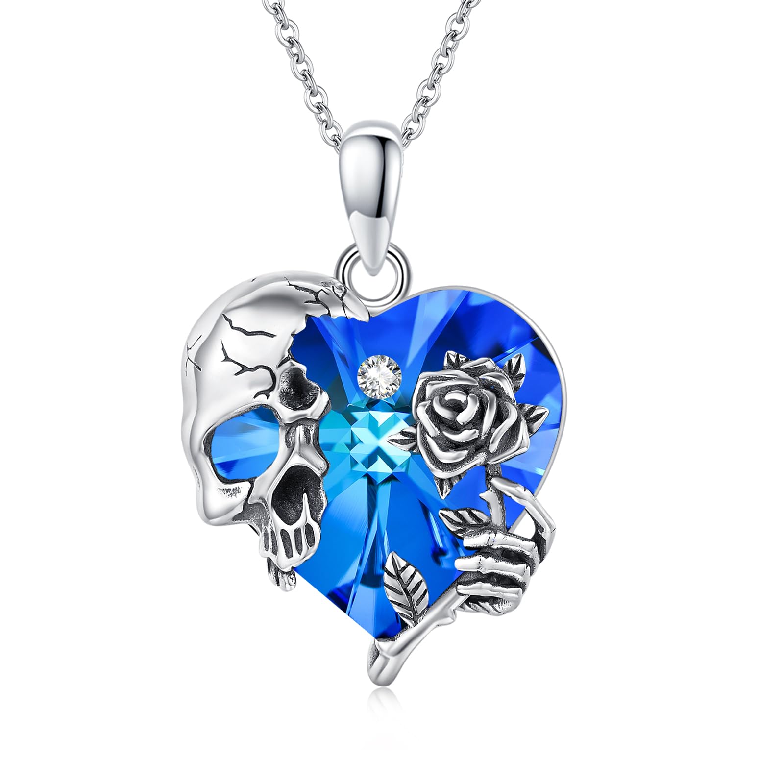 Silver Skull Birthstone Necklace Gothic Pendant Gothic Jewelry For Women