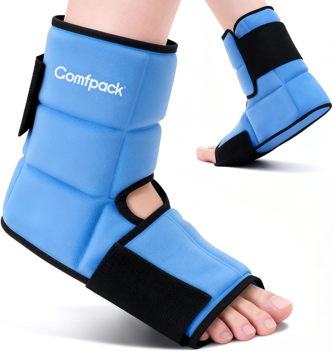 Comfpack Ankle Foot Ice Pack Wrap for Pain Relief with Segmented Design, Evenly Distributed Gel Ice Boot Hot Cold Therapy for Surgery, Sprained Ankle, Plantar Fasciitis, Achilles Tendonitis, Heel Pain