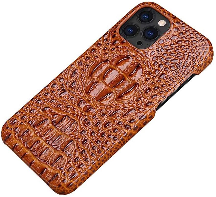 Coque iPhone 13 Pro antichoc étui cuir crocodile marron 6.1 pouces
