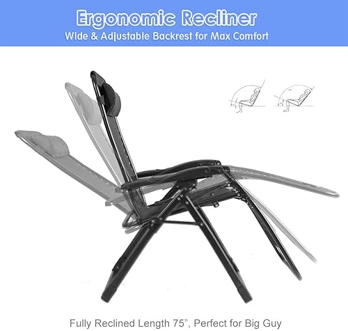 Miniatura 8 de Goplus silla de gravedad cero, silla de descanso con soporte para vasos, tela transpirable, reposacabezas desmontable y cuerdas elásticas