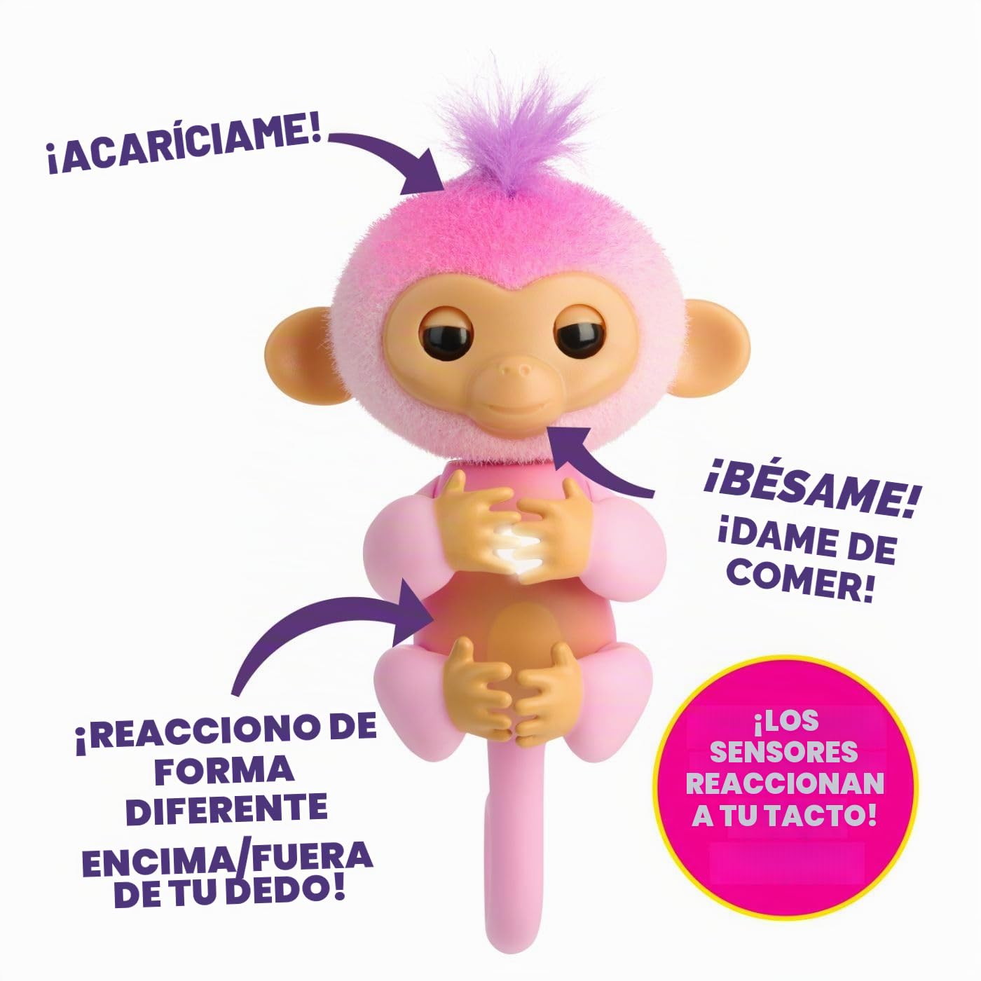 Fingerlings Nuevo Mono bebé Interactivo 2023 reacciona al Tacto - Más de 70 Sonidos y reacciones - Harmony (Rosa)