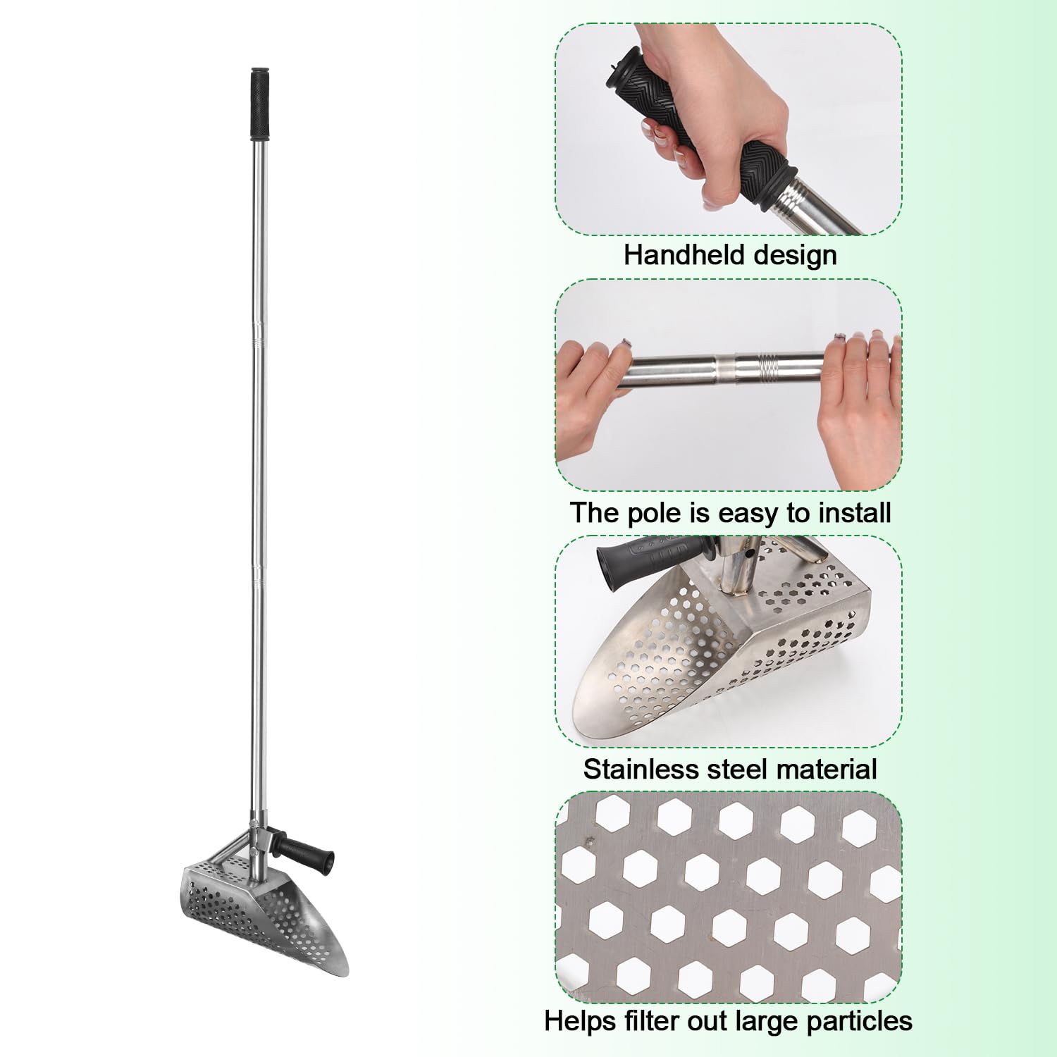 Pala para Arena con Detector de Metales, Cuchara de Arena para Detectar con Mango Largo Acero Inoxidable de Mano Metal Detecting Scoop para Cazar Tesoros Adultos