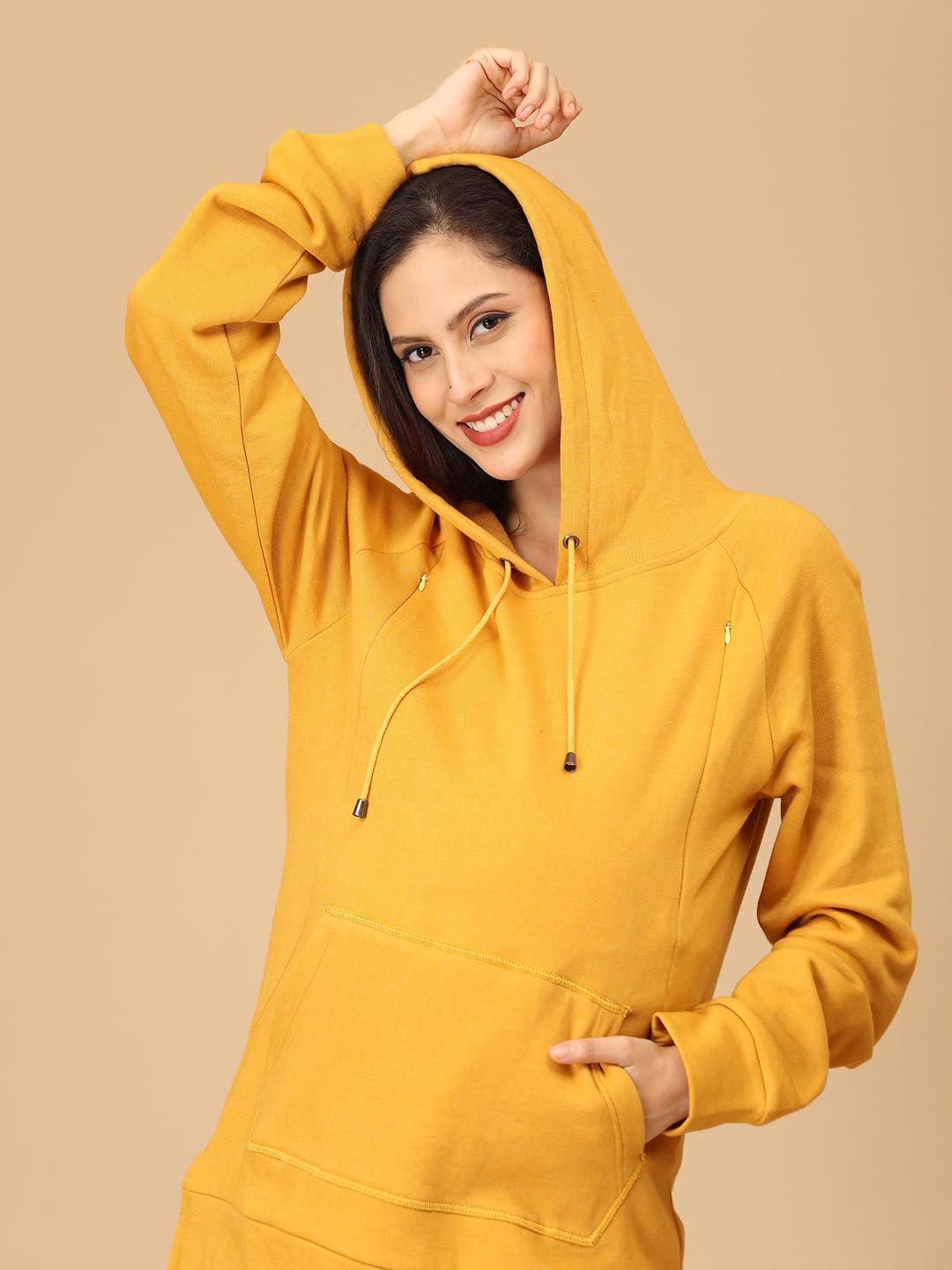 The Mom Store Maternity and Nursing Winter Hooded Sweatshirt | Breastfeeding Pre and Post Pregnancy Sweatshirt | Trendy Hoodies for New Mom | Mellow New, Yellow | M 4