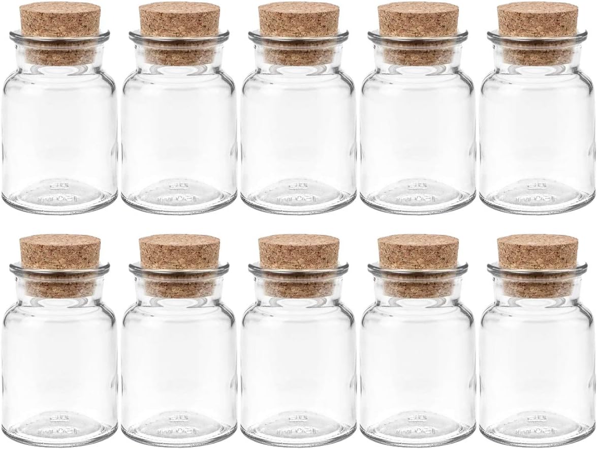 Spice Jars Set With Press Cork | 10 Pieces | Capacity 150 ml | Round High quality Glass | Glass jar ideal for Salt Pepper Sunflower Seeds Pumpkin Seed Candies Sweets