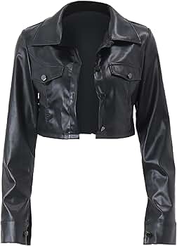 ジャケット・アウター round short fake leather jacket Women Vintage Loose Pu Faux Leather Short Jacket With Belt