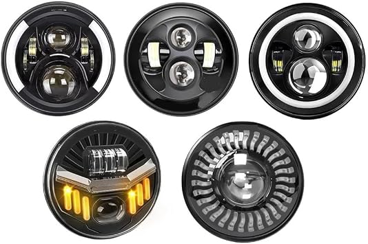 Car Front Headlights Assembly For JK For VAZ Car 7'' LED DRL Headlight 4x4 7inch Round Halo He&adlights 7 Headlamp With/no Amber Turn Signal 12V 24V