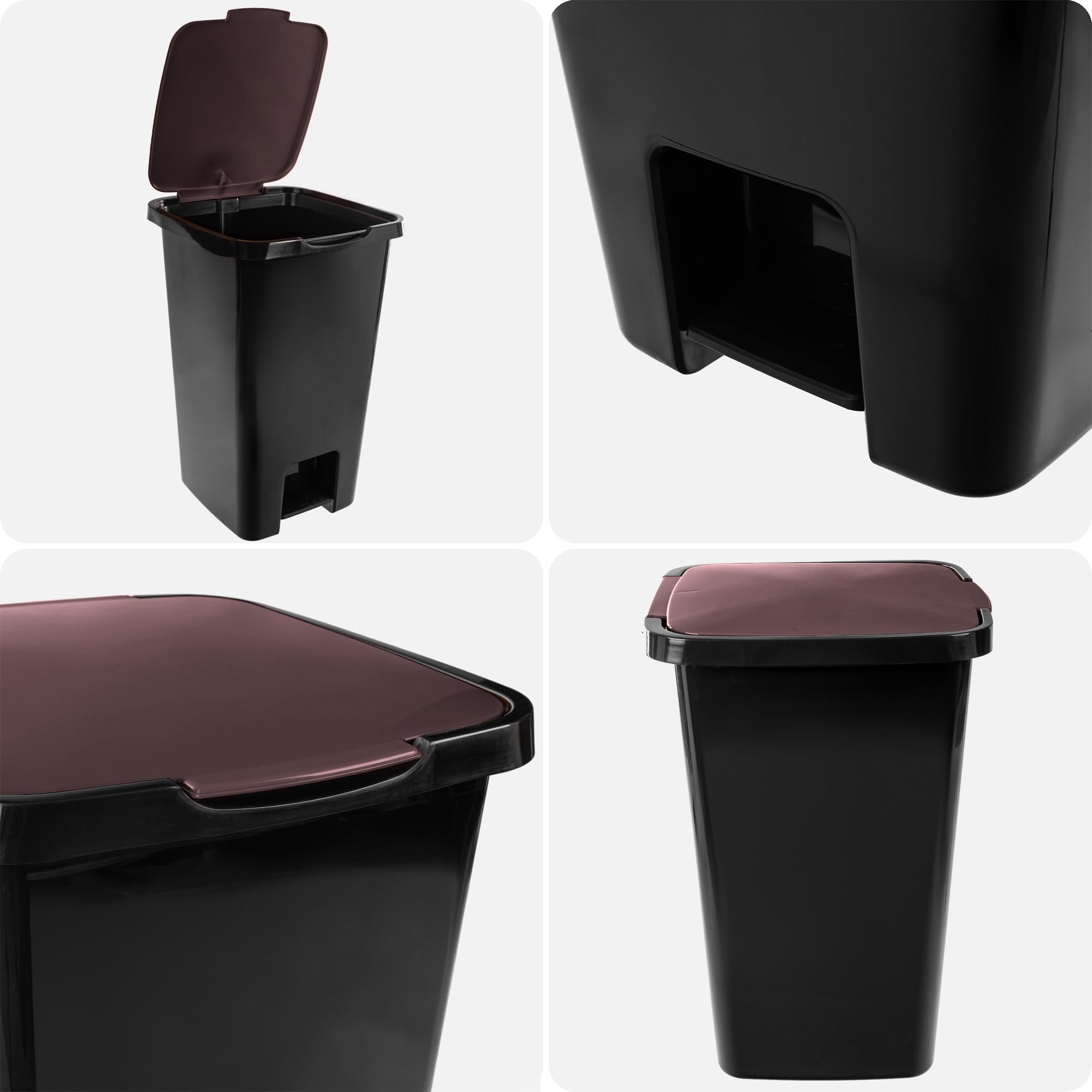 KADAX Pattumiera a pedale da 45 litri, con pedale e coperchio, grande pattumiera per la raccolta dei rifiuti, pattumiera a pedale in plastica, pattumiera con pedale (marrone)