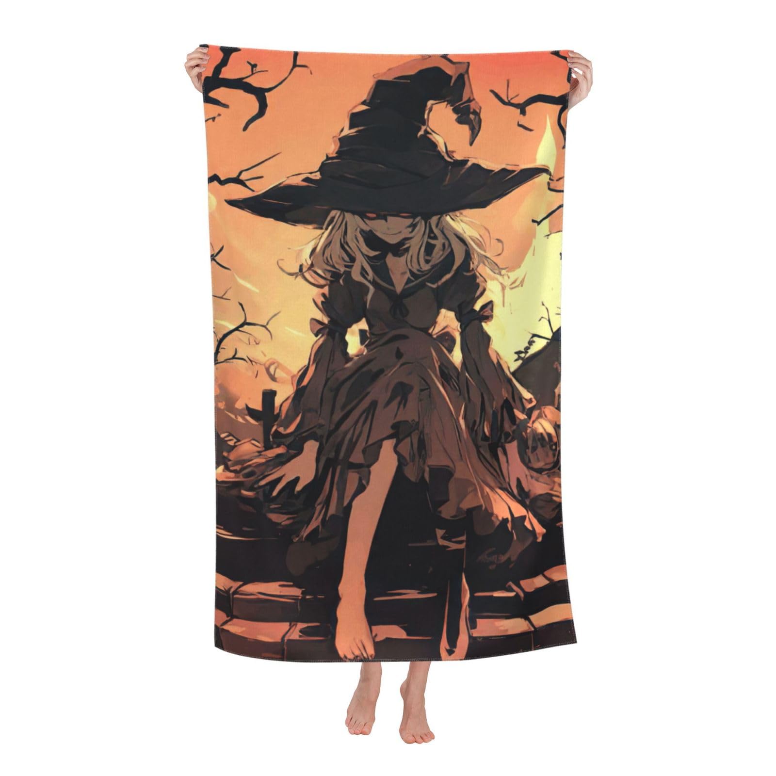 Pojknbv White Halloween Horror Print Oversized Adult Beach Towel Quick-Dry Comfortable Lightweight Travel Pool Camping