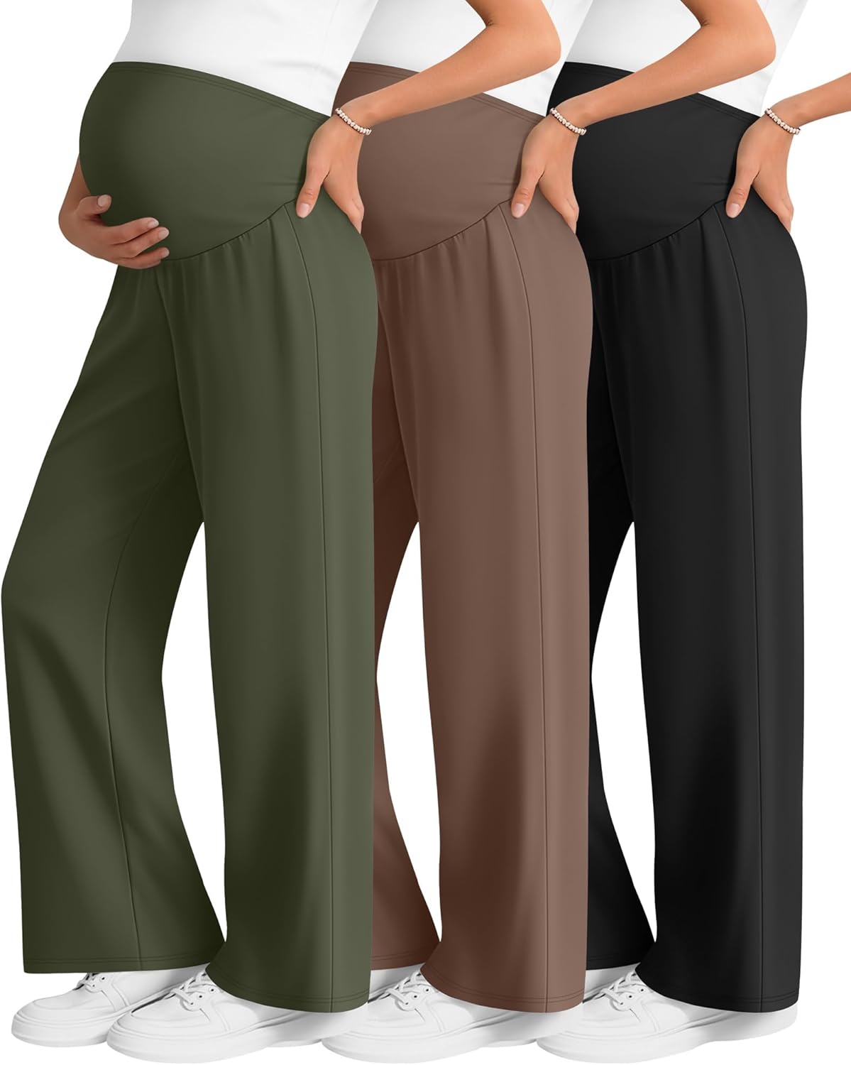 3 Pack Women's Maternity Wide Leg Pants Over The Belly Pregnancy Lounge Pants Stretchy Loose Pajama Trousers