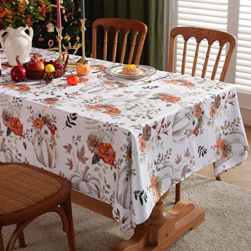 Watercolor Pumpkins Autumn Harvest Thanksgiving Maple Leaf Rectangle Tablecloth, Fall Polyester Table Cover Leaves Fabric For Holiday Dining Table Home Kitchen Party Decoration 52X70 Inch #TOP1