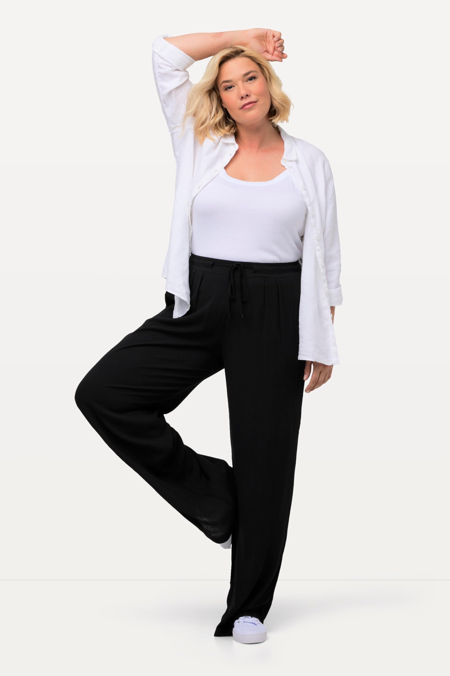 Ulla Popken Womenswear Plus Size Curvy Wide Leg Crepe Pants 709944