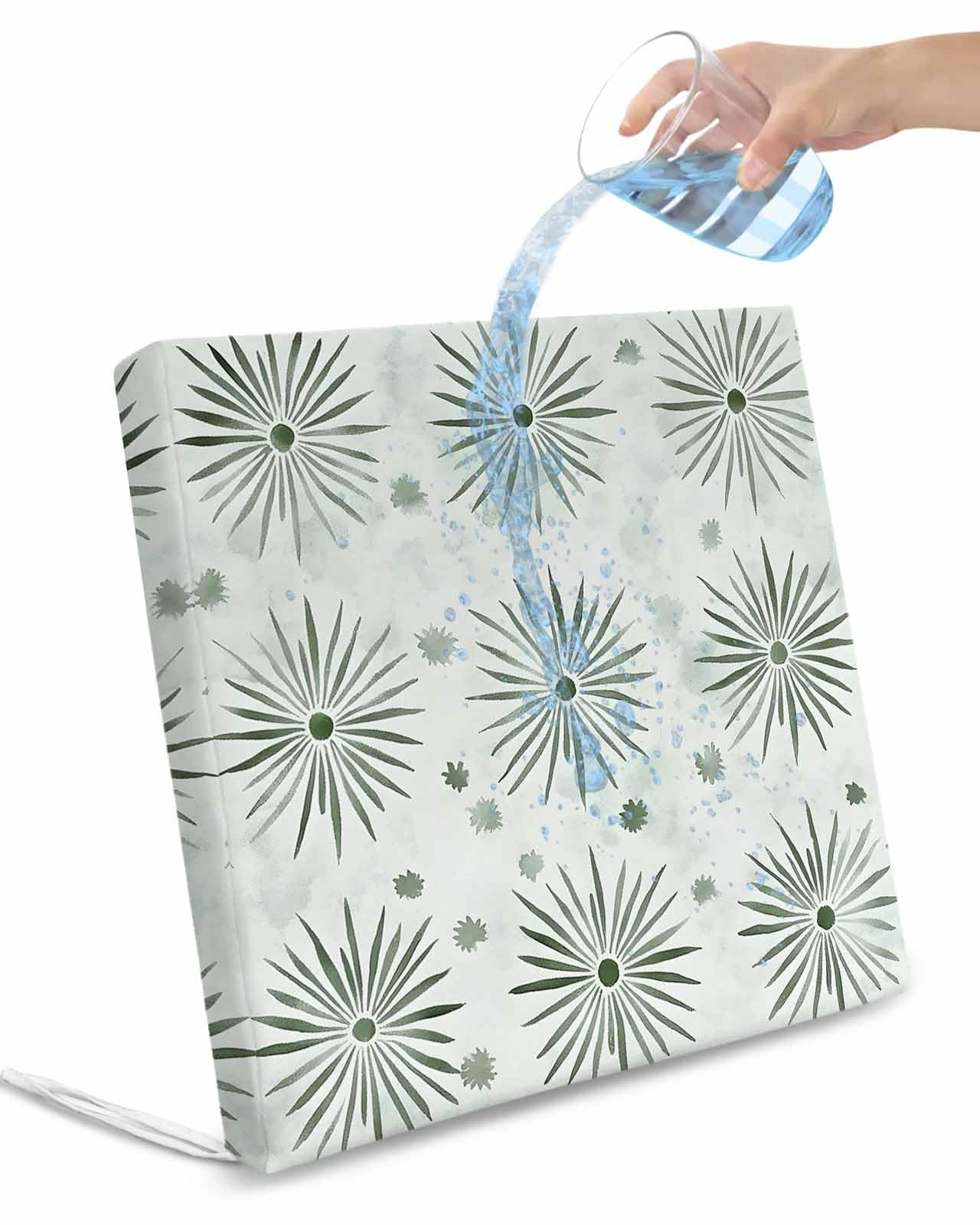 2 Pack Sage Green Geometric Waterproof Cushion Covers with Ties, Outdoor Patio Chaise Lounge Chair Seat Cushion Slip Covers Replacement(Only Cover) Watercolor Color Block Art 24