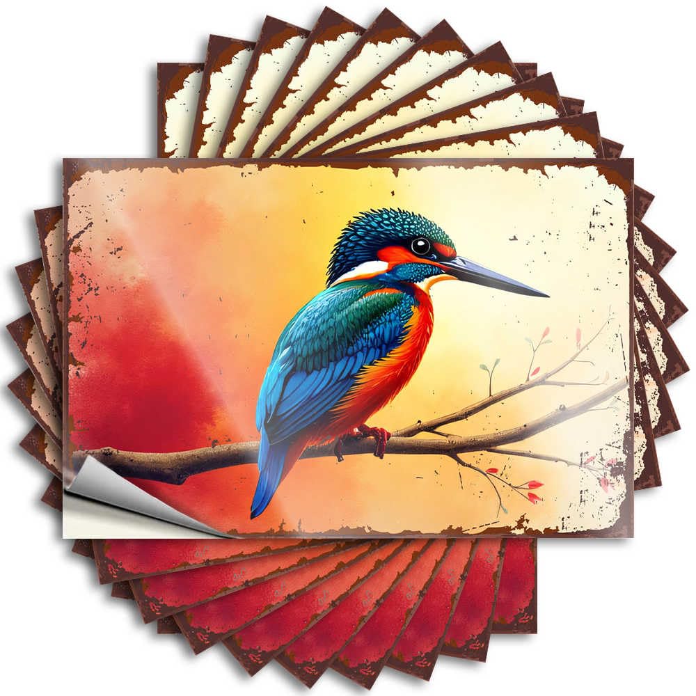 Home Decor Accessories, Decal Teacher Laptop Colorful Kingfisher Perched On A Branch Against A Vibrant Sunset | Cool Waterproof Vinyl Stickers(8X12CM)