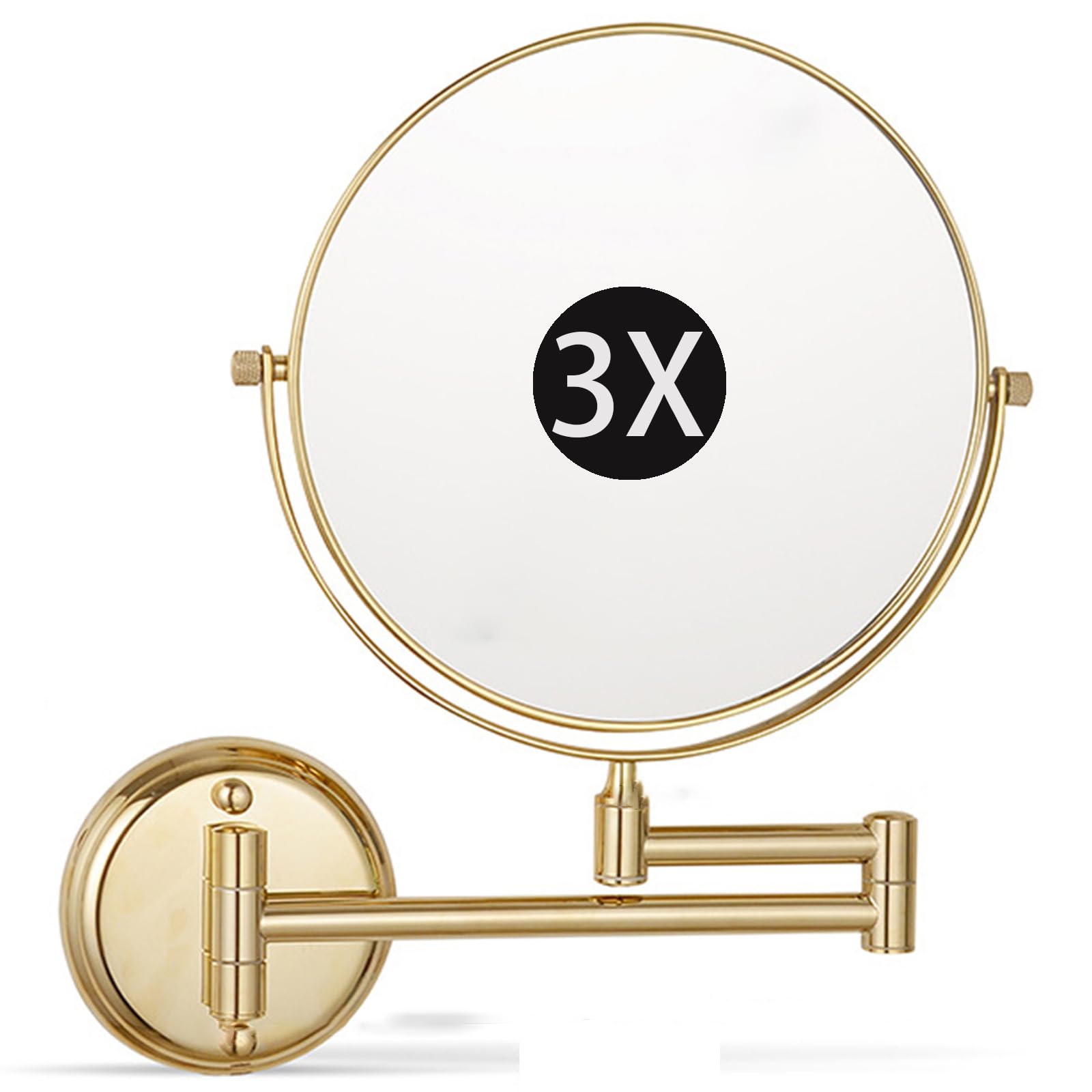 SXFSDOU 8" Wall Mounted Makeup Mirror with Magnification, Double Sided Magnifying Mirror, 360° Swivel Shaving Vanity for Bathroom,Gold,3X