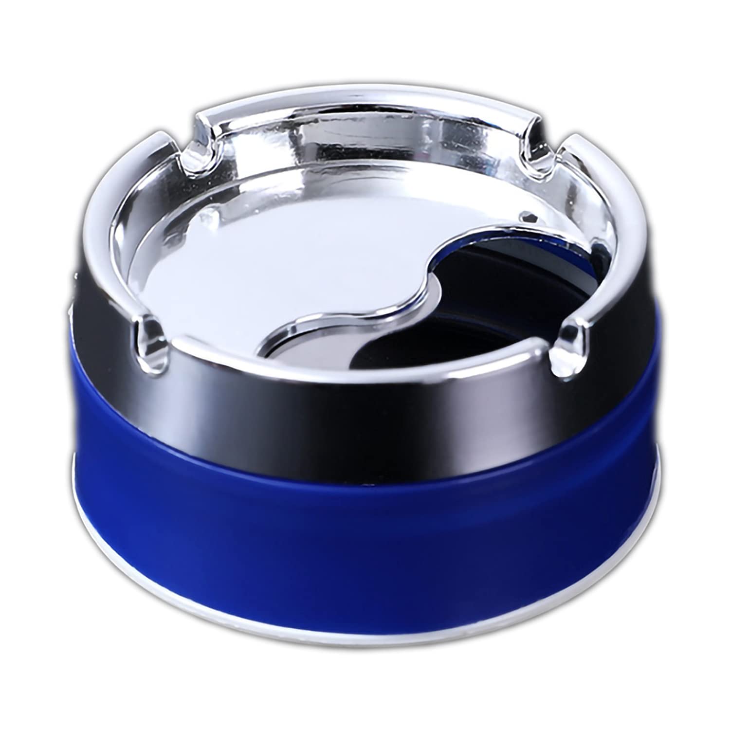 Sealed Windproof Ashtray,Stainless Steel Ashtrays for Cigarettes,Rotating Lid Convenient Smokeless Ashtray Cigar Ash Trays for Patio,Outdoor or Indoor,Home Office Decoration (Blue)