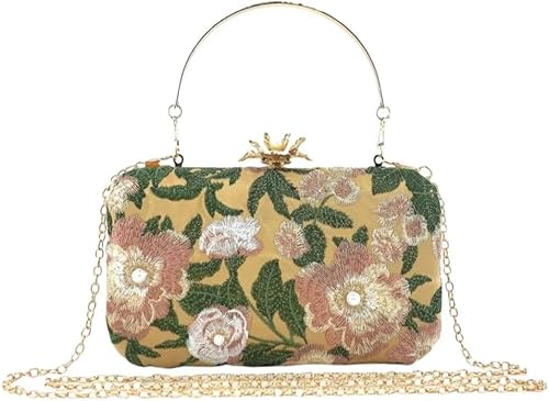 Bolso de mano bordado vintage, bolso floral con cadena de noche con perlas, bolso de hombro pequeño para mujeres, invitados de boda