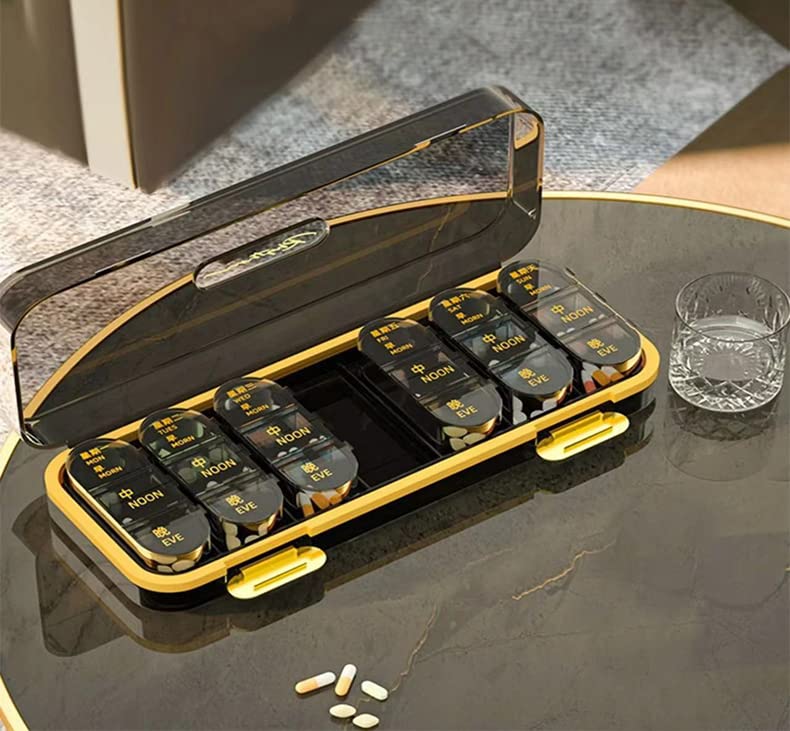 TTEDOYE Seven days Kit Portable kit Large capacity medicine box Multifunctional medicine box, Weekly Pill Organizer,7 Day Pill Organizers,Morning Noon evening (black)