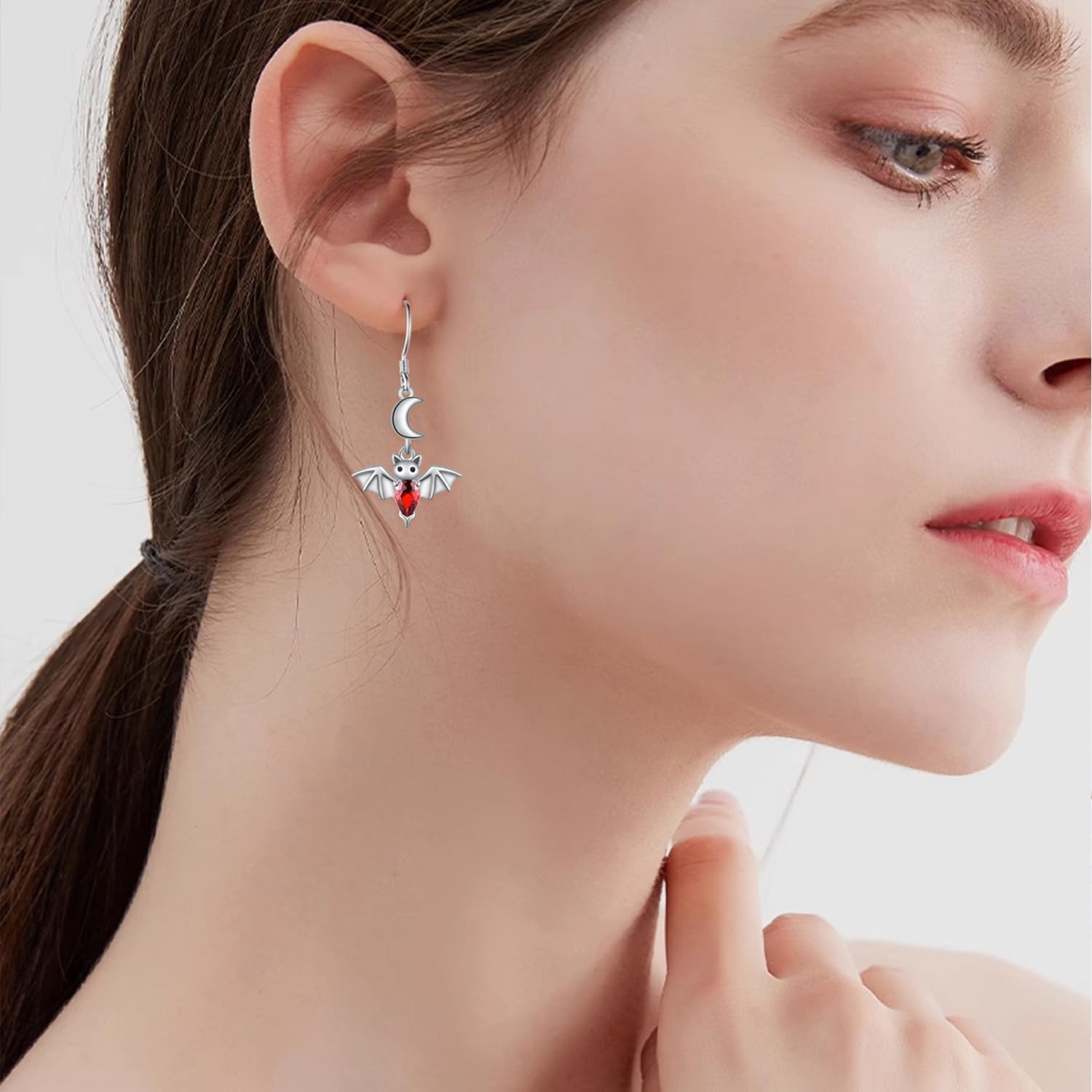 Bat Earrings 925 Sterling Silver Bat Drop Earrings Red Bat Animal Earrings Jewelry Gifts for Women - Image 4
