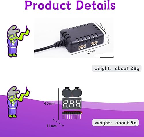 Miniatura 8 de 2 baterías recargables de iones de litio de 7.4 V 3400 mAh JST Plug (rojo) para ciertas velocidades de control remoto, Truggy RC Boat Drone Airsoft