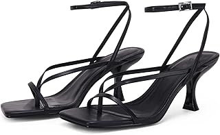 PiePieBuy Women's Lace Up Heeled Sandals Square Flip Flop High Heels Strappy Party Shoes