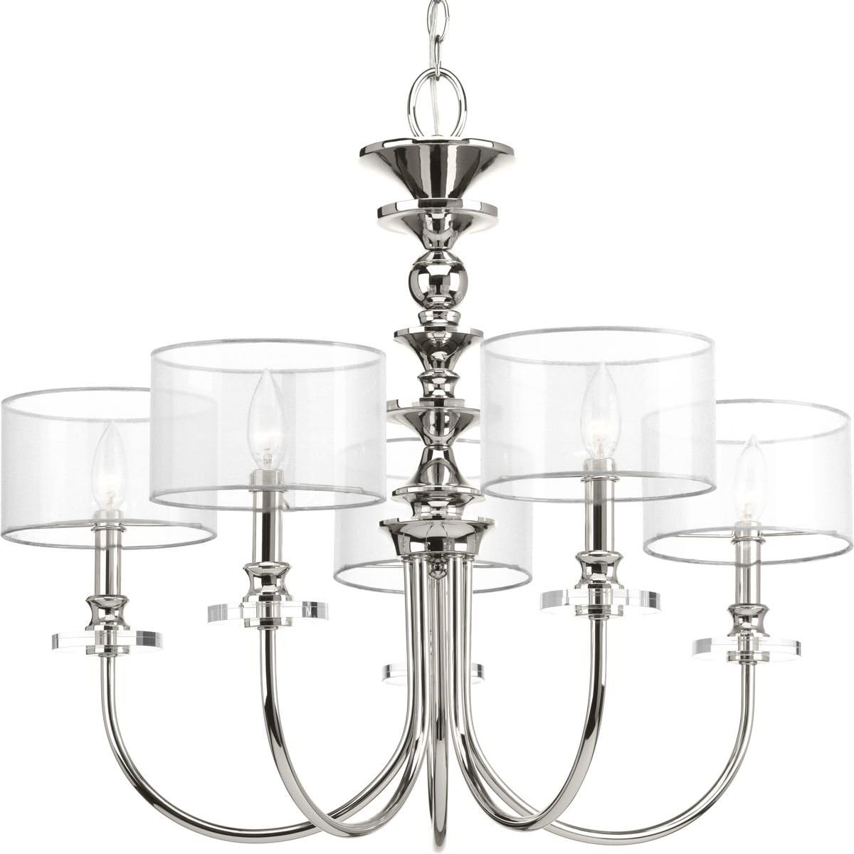 Progress Lighting Marche Collection 5-Light Grey Mylar Shade Luxe Chandelier Light Polished Nickel