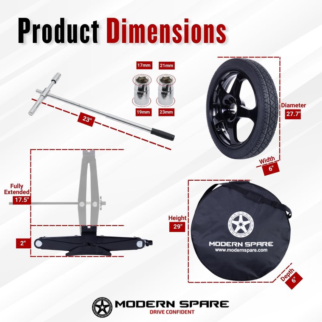 Modern Spare Complete Compact Spare Tire Kit With Carrying Case - Fits 2021-2026 Toyota Sienna