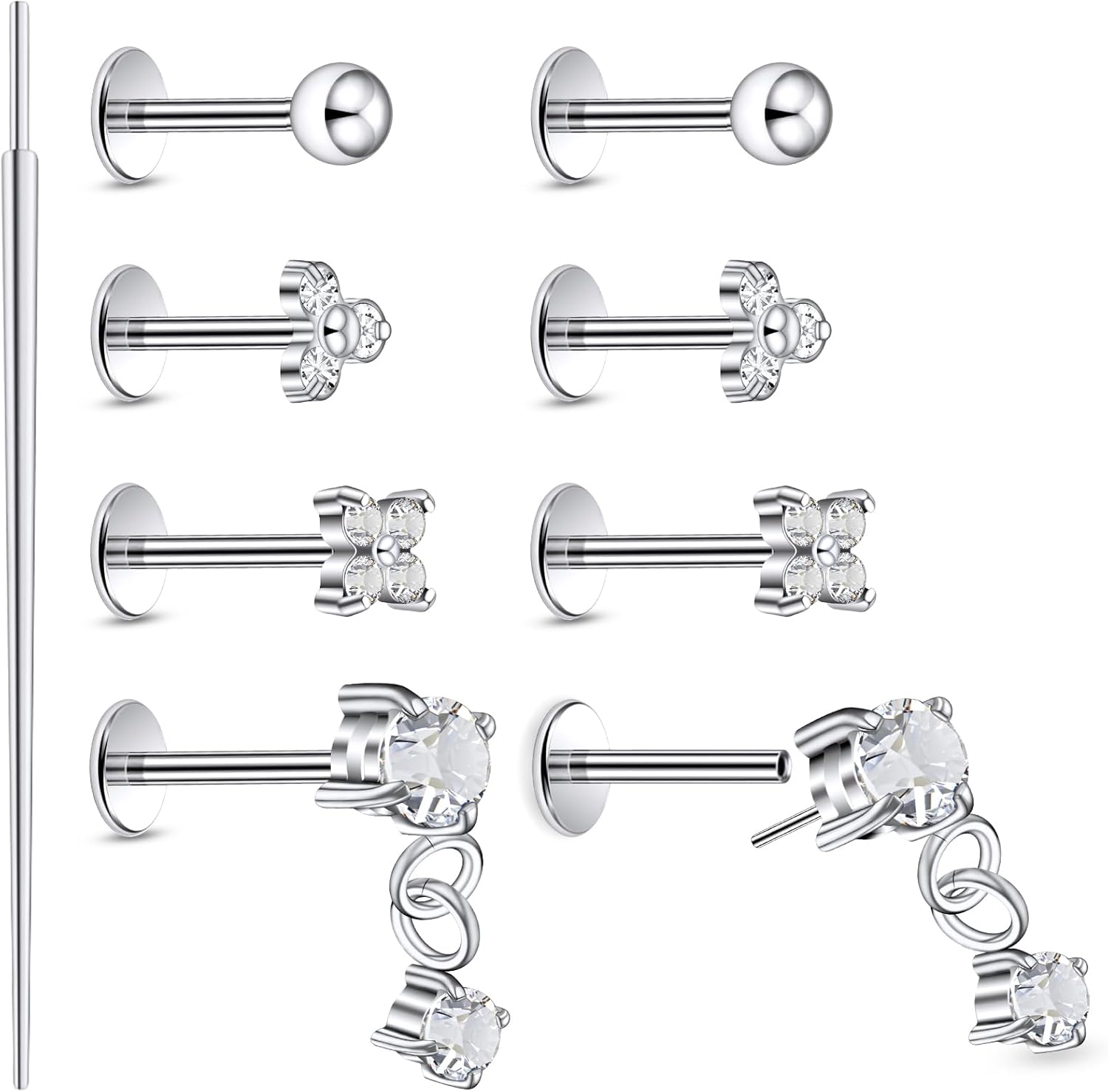 20G 18G 16G Threadless Flat Back Earrings Nose Studs 316L Surgical Steel Tragus Forward Helix Conch Cartilage Lobe Earrings Stud Medusa Labret Monroe Lip Ring Piercing Jewelry For Women Men