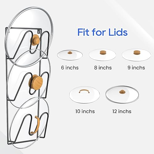 Miniatura 7 de ORLESS - Paquete de 2 organizadores de tapas de olla para puerta de gabinete, soporte adhesivo para tapa de olla para montaje en pared, cubierta de