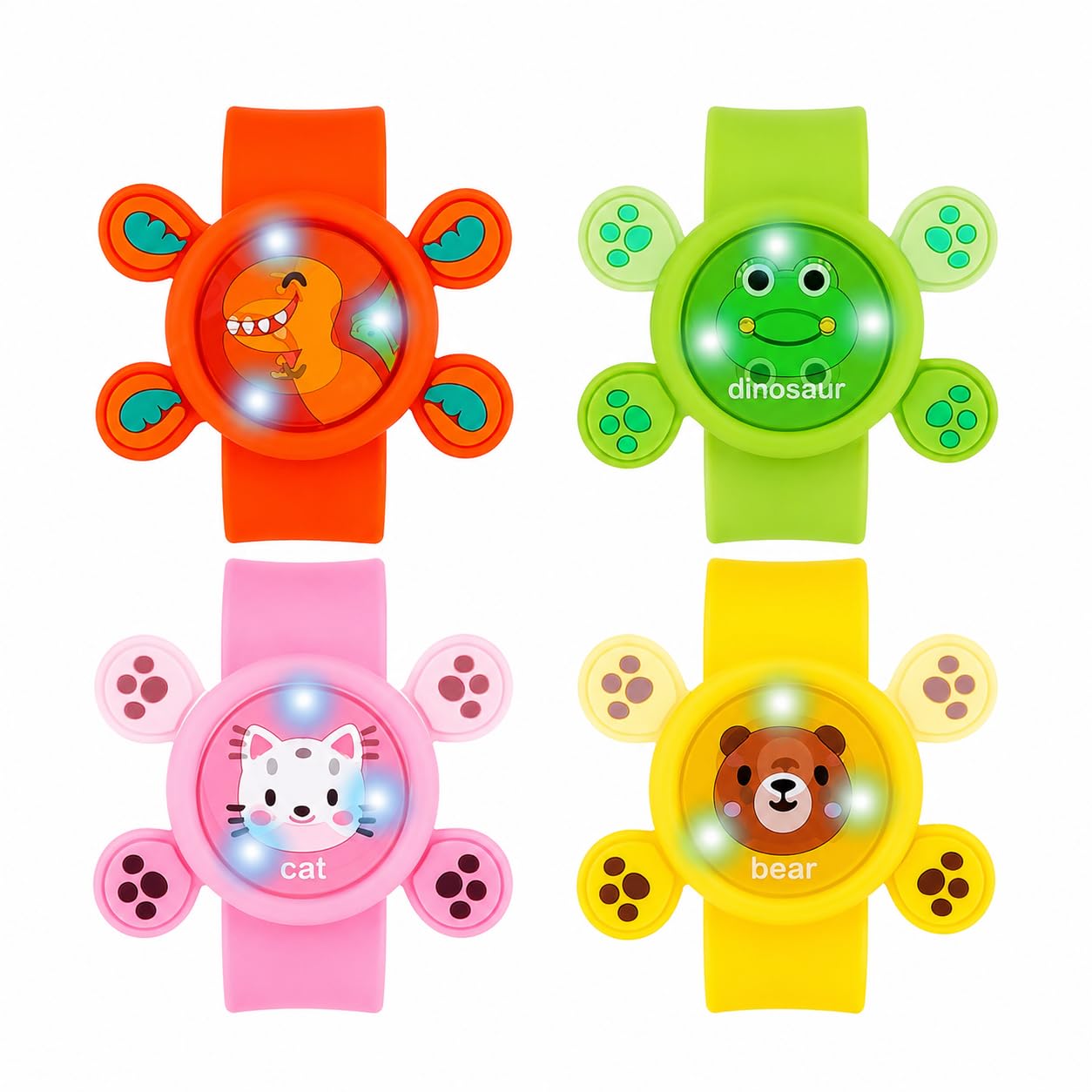 PLUSPOINT Pack of 4 Kids Rakhi Wrist Bands | LED Light-Up Spinning Slap Bracelets with Cute Cartoon Design | Raksha Bandhan Gift, Birthday Return Gift & Party Favor for Boys & Girls