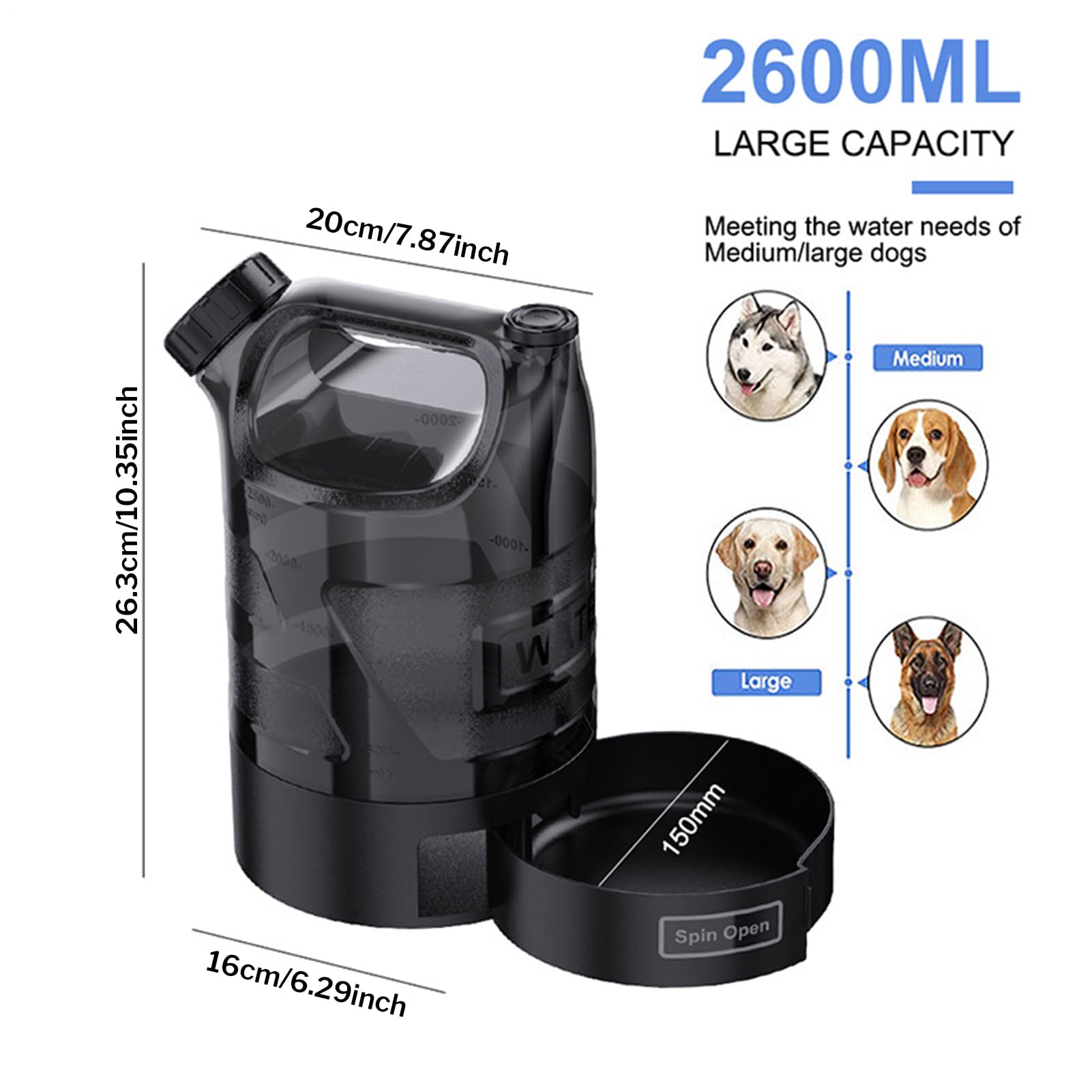 Botella De Agua Portátil Para Perros Dispensador de Bebida para Mascotas en | Perfecta Para Actividades Como Exteriores, Senderismo, Acampada, Viajes, Paseos Y Vida En Apartamento