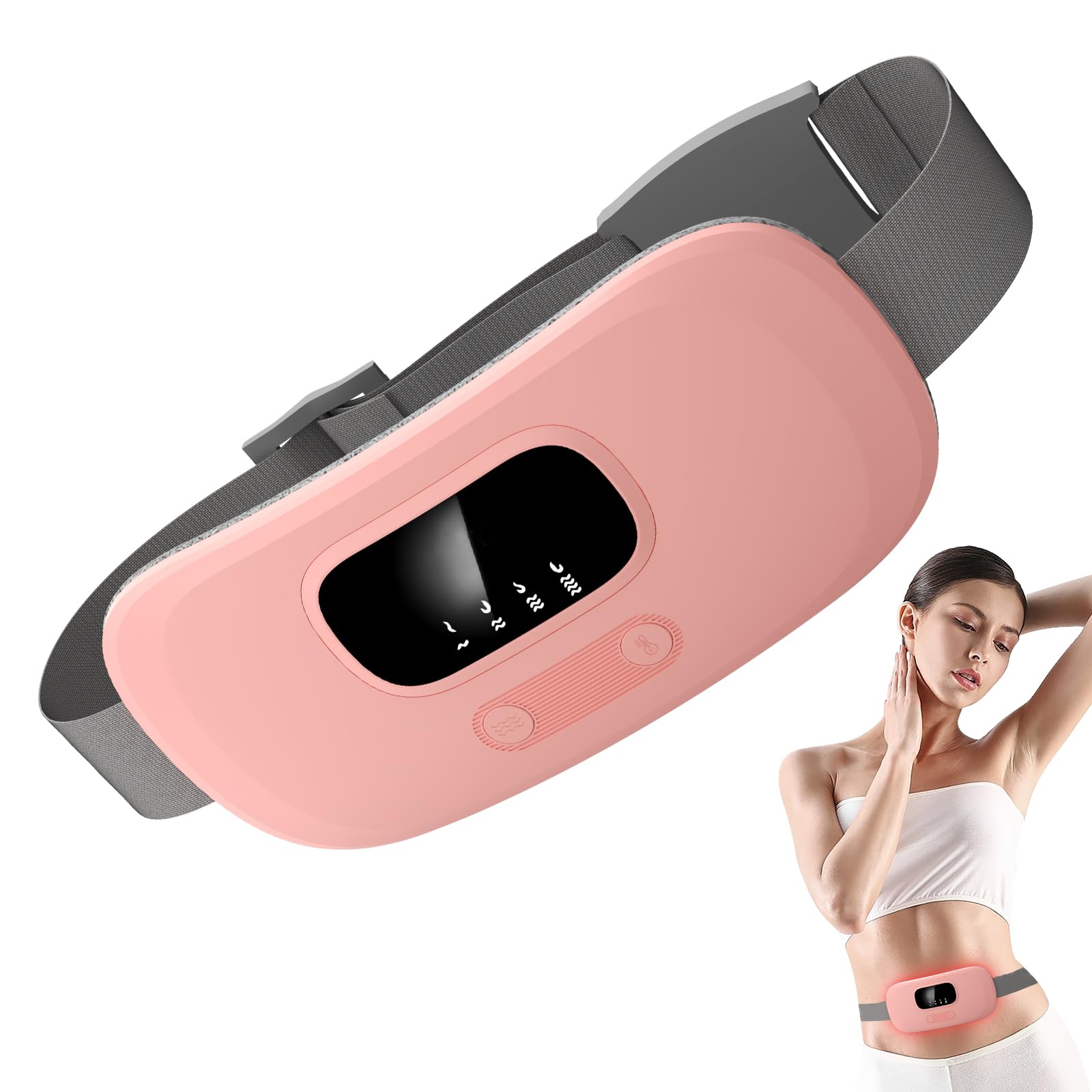 Period Pain Relief Menstrual Heating Pad Rechargeable Period Belt with 4 Heat Levels & 4 Vibration Massage Modes Rechargeable Period Belt Period Cramp Relief Gifts for Girl Women