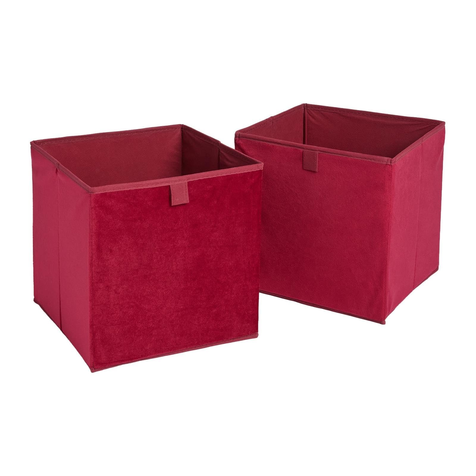 OHS Storage Cubes Matte Velvet Collapsible Organiser Bins Set of 2, Berry