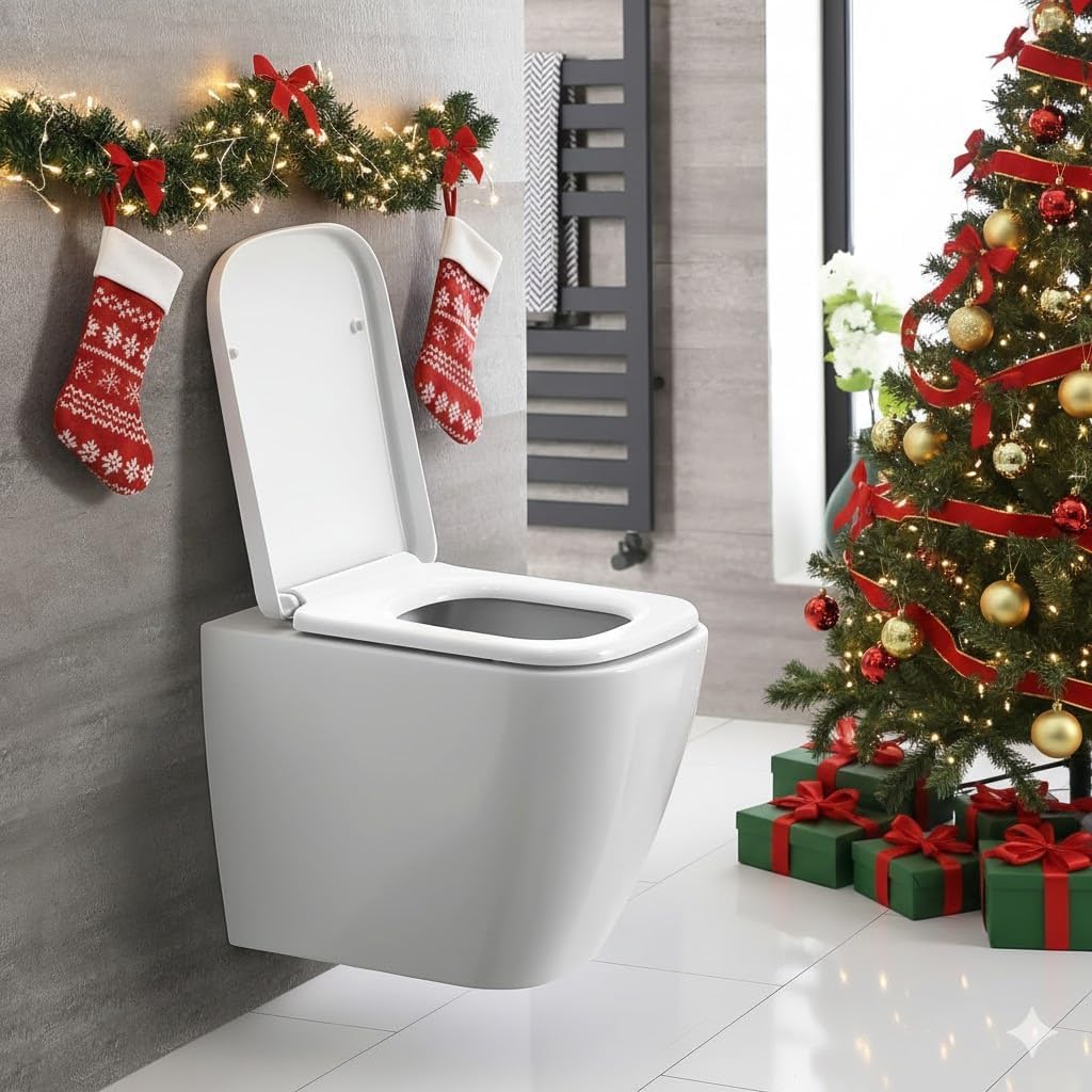 Pipishell Sedile WC quadrato, con chiusura morbida, colore bianco, con chiusura rapida, fissaggio semplice, resistente e antibatterico, con cerniere regolabili in acciaio inossidabile