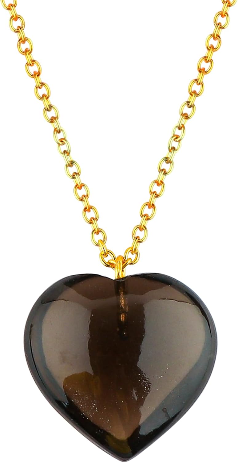 TGH Natural Heart Crystal Pendant Necklace for Women - 20mm Gemstone Gold Plated Adjustable 16+2 Inch Chain - Healing Jewelry