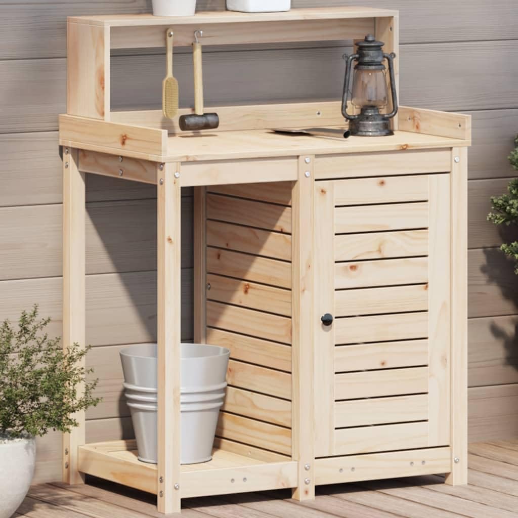 Table de rempotage de jardin en bois de pin massif avec étagères de rangement 85x50x109,5 cm