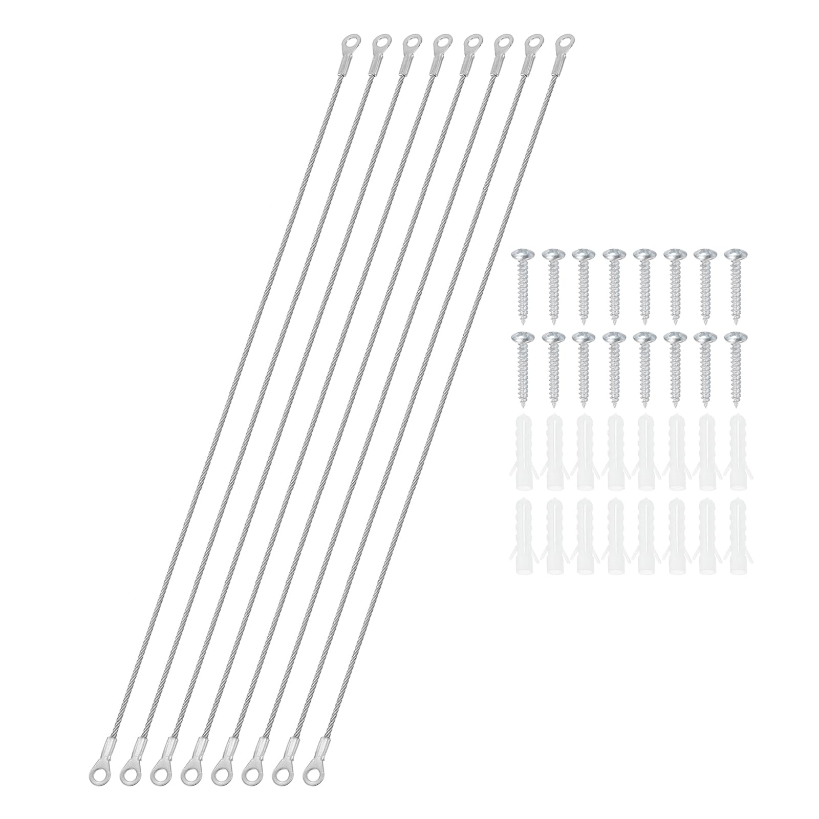 PATIKIL Stainless Steel Lanyard Cable with Eyelets 0.08" x 20" 2mm x 50cm, 8 Pack Lock Security Wire Rope with Mounting Screws for Hanging Stage Light