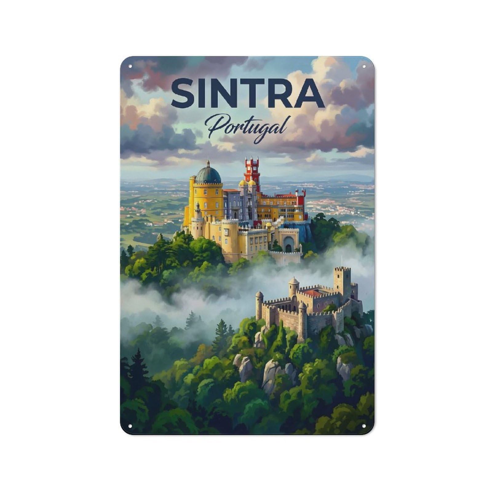Junmoney Style-1 Tin Wall Plaque 30X20cm With Sintra Portugal Palaces For Café Or Restaurant, Housewarming Present For People Styling Café And Restaurant