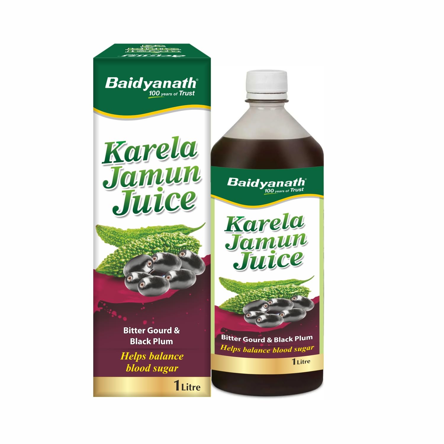 Baidyanath Karela Jamun Juice 1L | Natural Remedy For Blood Sugar Management |Helps in Reducing the Bad Cholesterol Levels & Improves overall Health and Wellness (1000 ml)