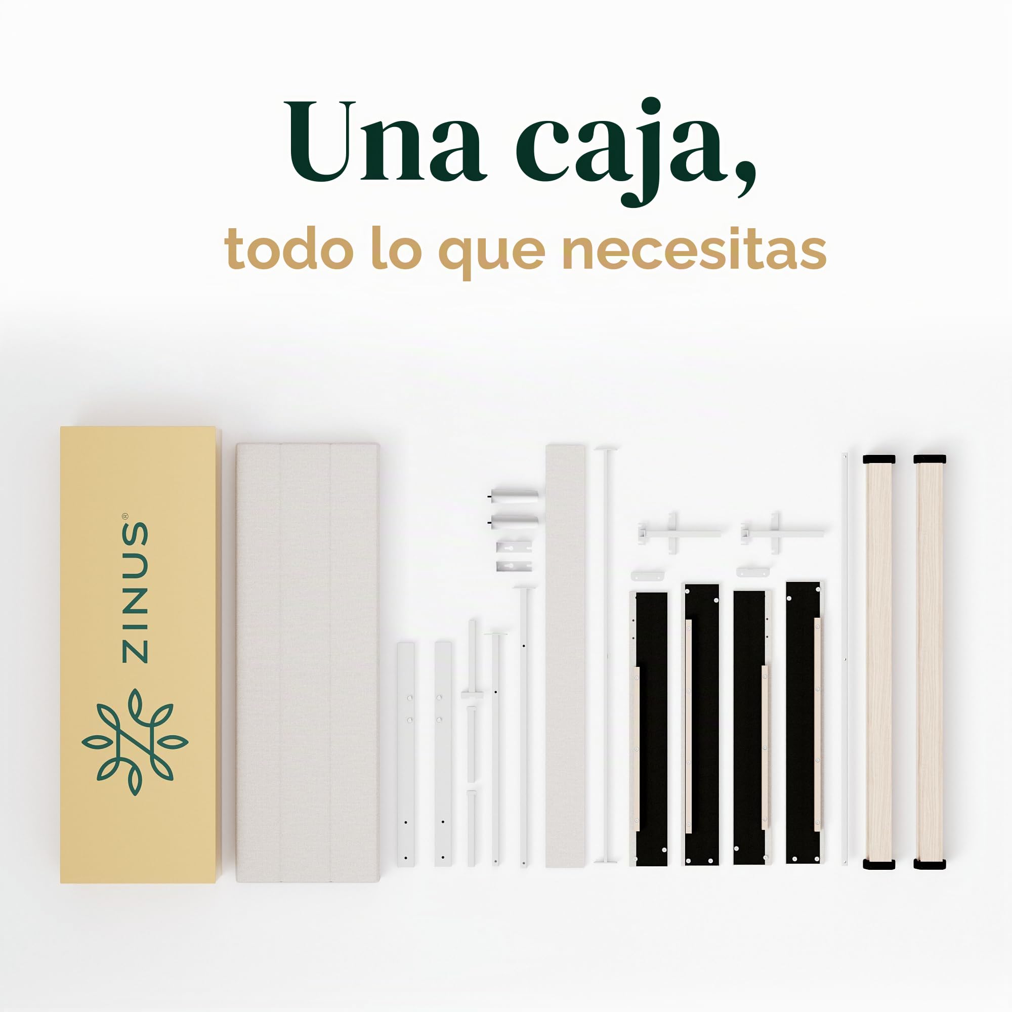 ZINUS Piper - Marco de Cama Doble - Cama 135 x 190 cm - 30 cm de Altura - Base de Cama tapizada con cabecero - Soporte de Listones de Madera - Blanco Roto