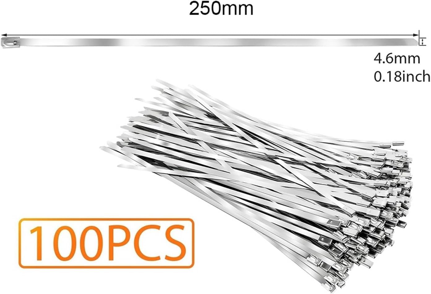 Bridas metálicas, Bridas for cables de acero inoxidable 304, envoltura recubierta escape con cremallera autoblocante 4,6mm, 100 Uds., 200-400mm