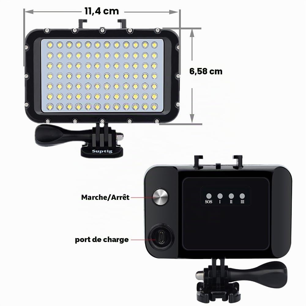 Suptig lumiére vidéo, Lampe étanche, Lumière de plongée, 84 LED Lampe, Imperméable 164 Pieds (50 mètres) Compatible avec Les appareils Photo Reflex Gopro Canon Nikon Pentax Panasonic Sony Samsung